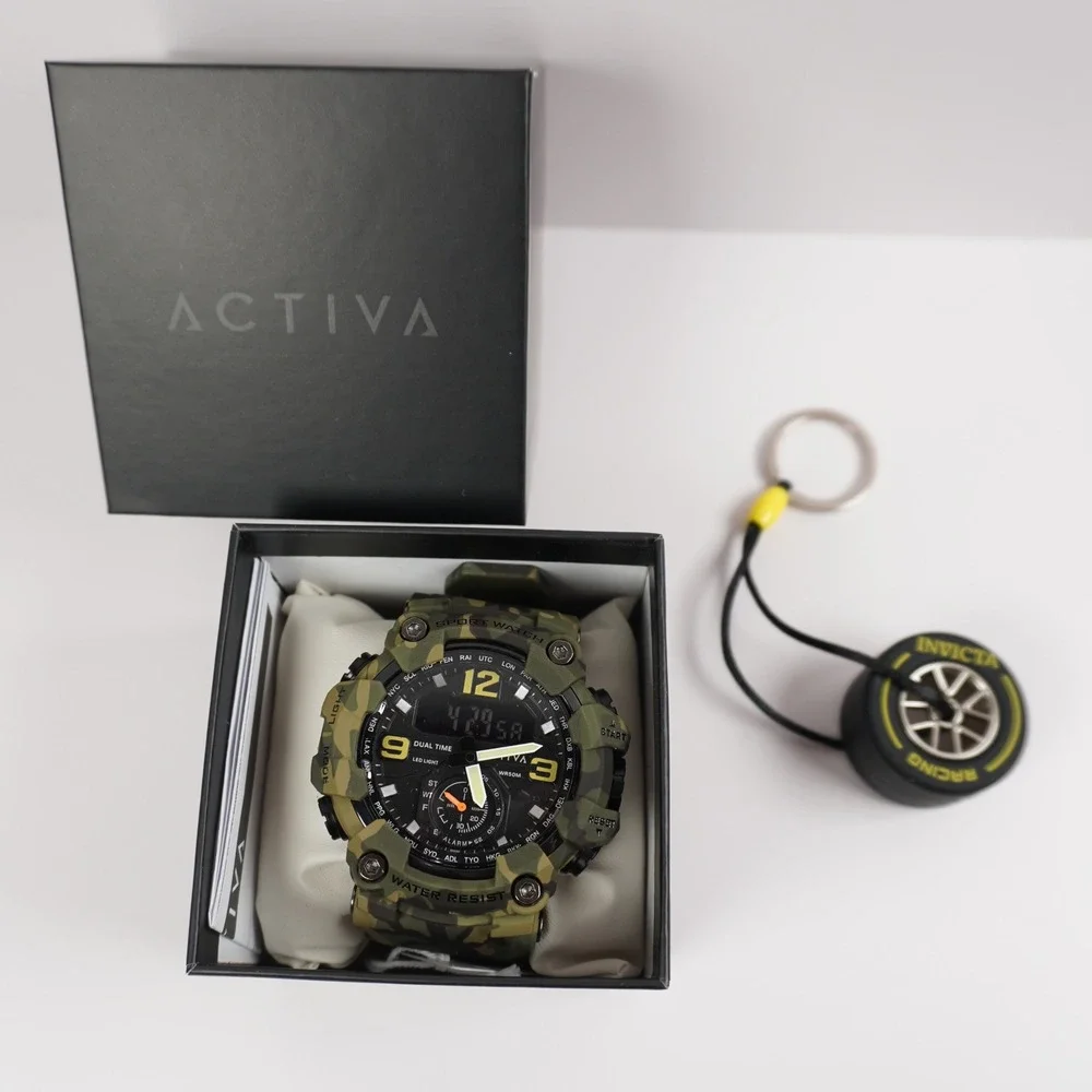 Activa‎ by Invicta Mens Camo Dual Time Sport Watch ACW1637-004 Green New Boxed